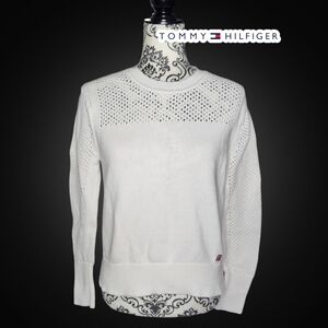 TOMMY HILFIGER White Mesh Knit Sweater - Medium (No Tag, See Measure)